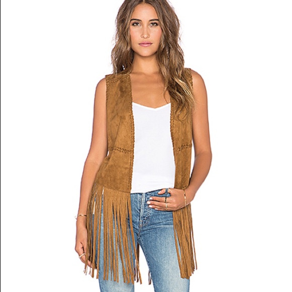 👒 NWT BLANKNYC Brown Fringe Vest Sz XS